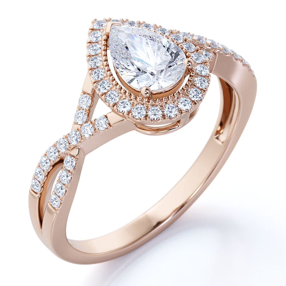 10k Rose Gold Pear Cut Diamond Engagement Ring E4614