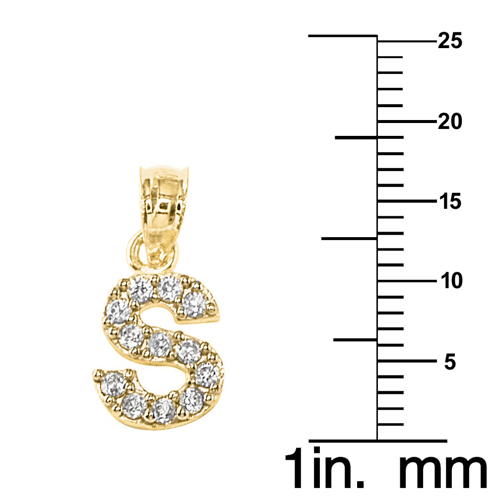14K Yellow Gold Cubic Zirconia Initial Letter 'S' Pendant with 16" Chain Necklace T921017