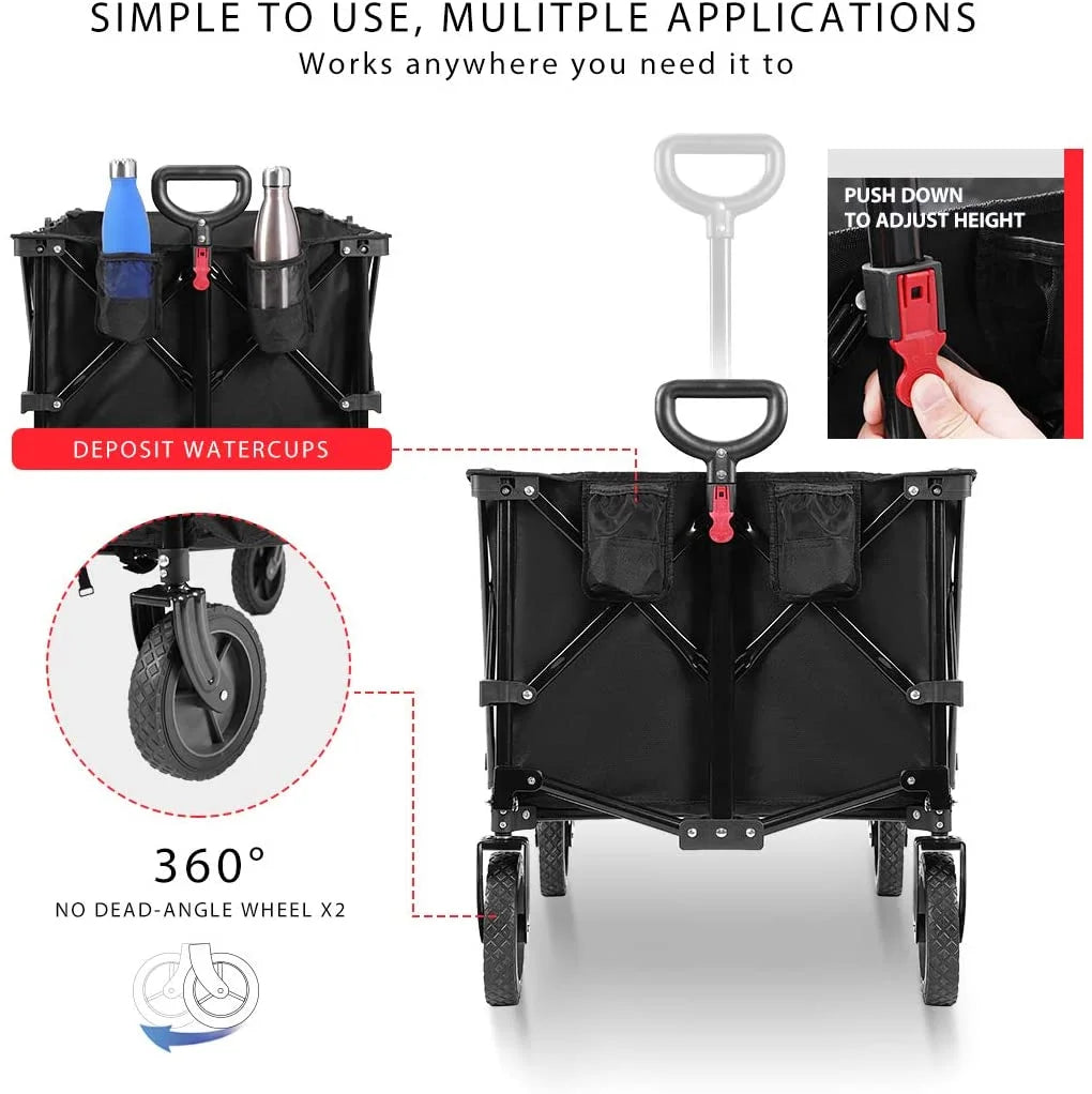 Collapsible Folding Wagon Cart with 2 Drink Holders, 176lbs P43553