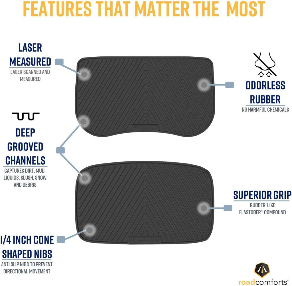 Front Trunk Mat + Storage Mat All Weather Mats (2pcs) (Black) Pack of 2 J393433