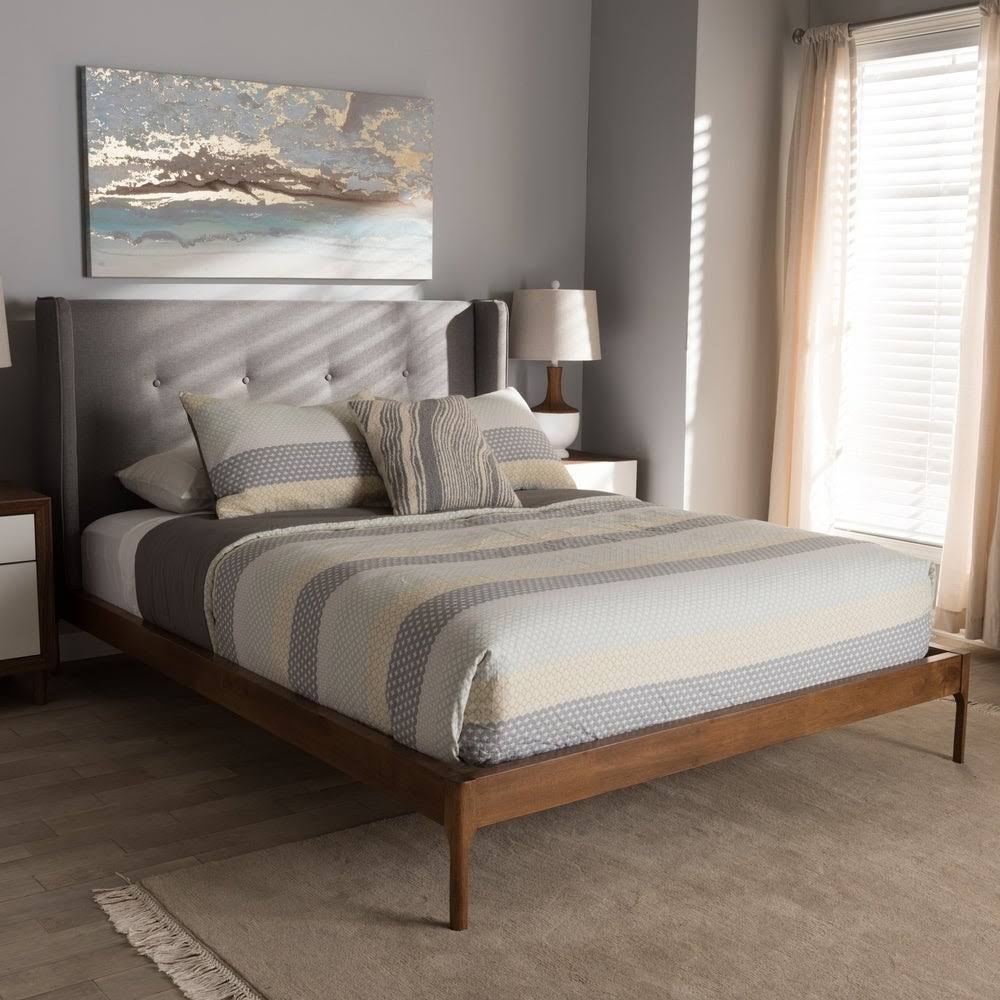King Grey Fabric Platform Bed K1924