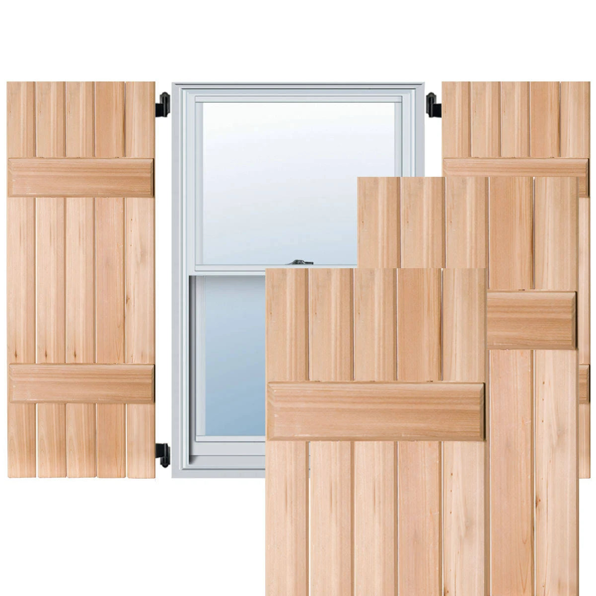 18 in. x 33 in. Exterior Real Wood Pine Board and Batten Shutters Pair Unfinished K3083