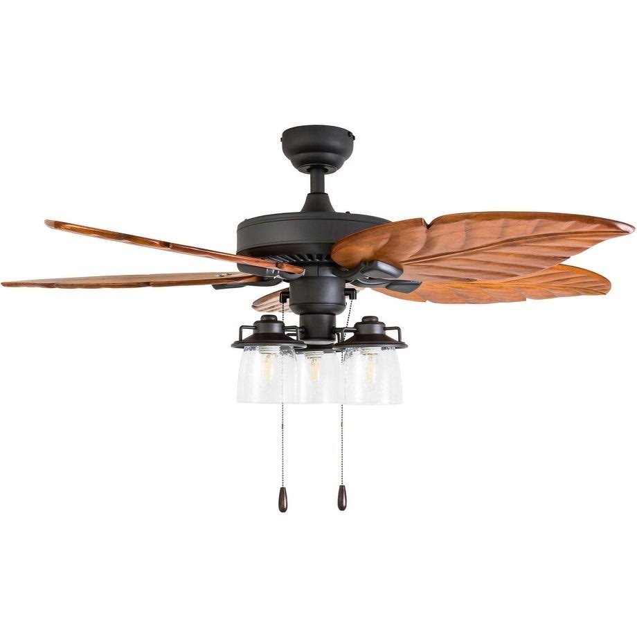 Aged Bronze Indoor LED Ceiling Fan with Hand Carved Blades O81704