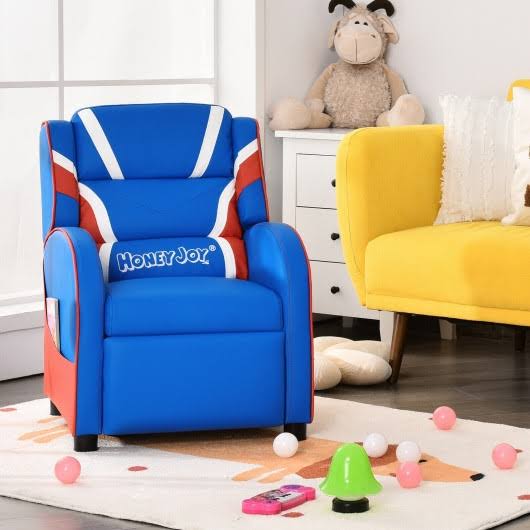 Blue Leather Recliner Chair with Side Pockets F64332