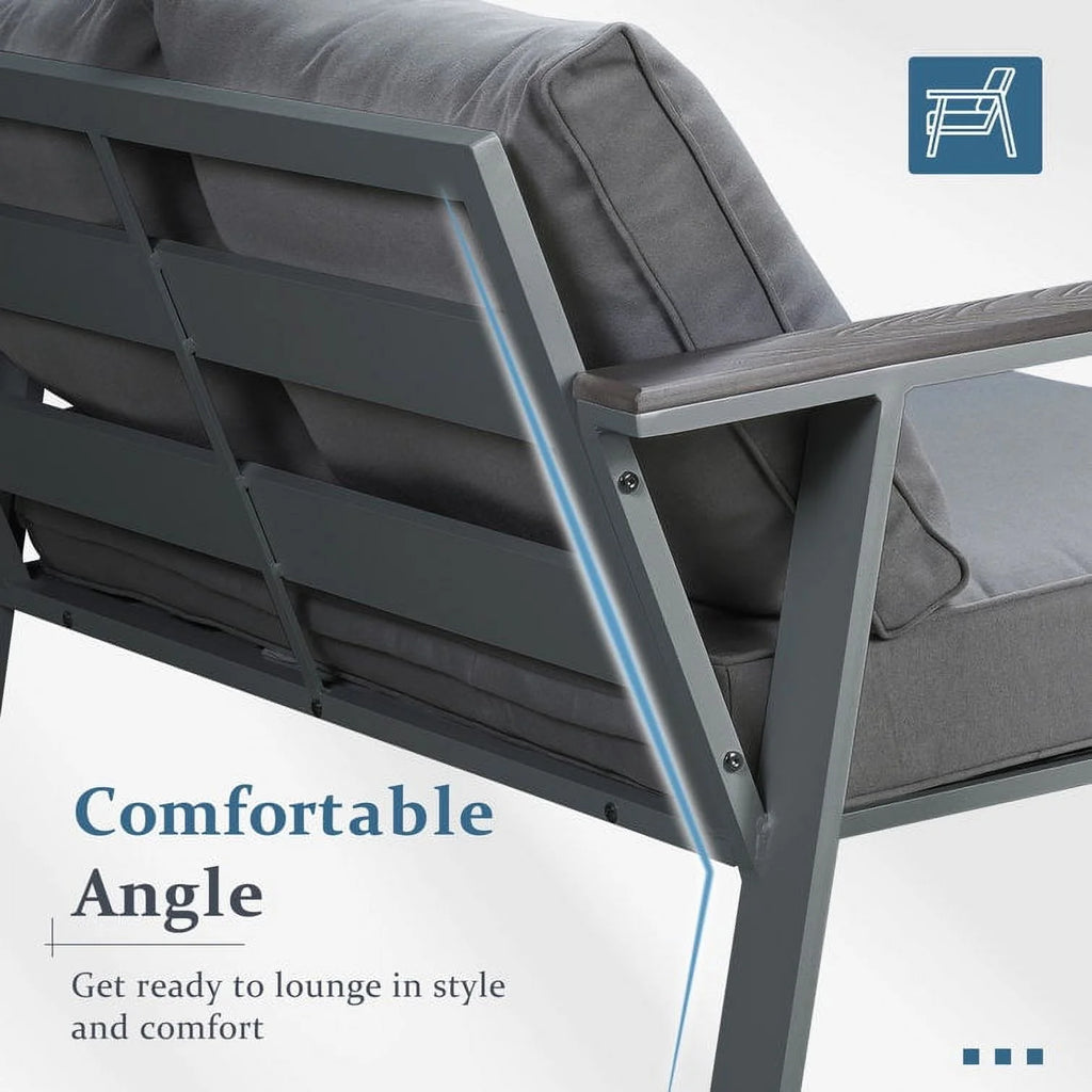 Gray 4-Seat Outdoor Aluminum Sectional Sofa with Cushions G748064