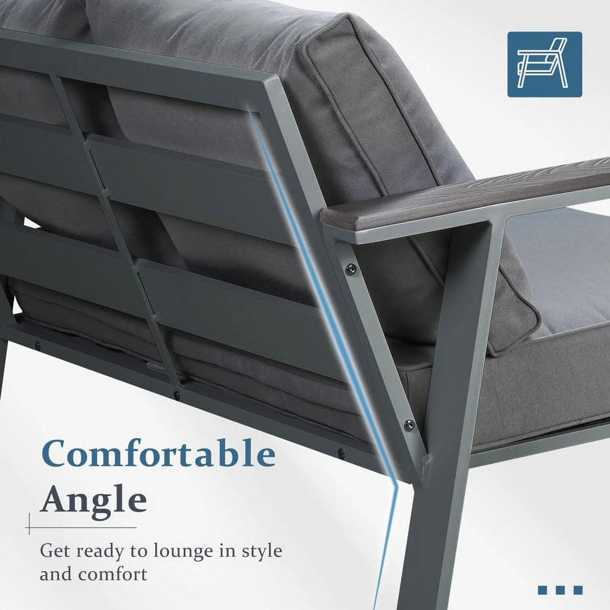 Gray 4-Seat Outdoor Aluminum Sectional Sofa with Cushions G748064
