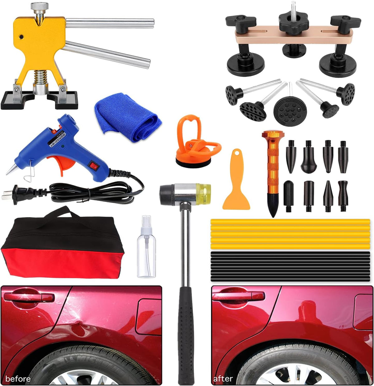 52PCS Car Dent Repair Kit with Rubber Hammer Tap Down Tool S607