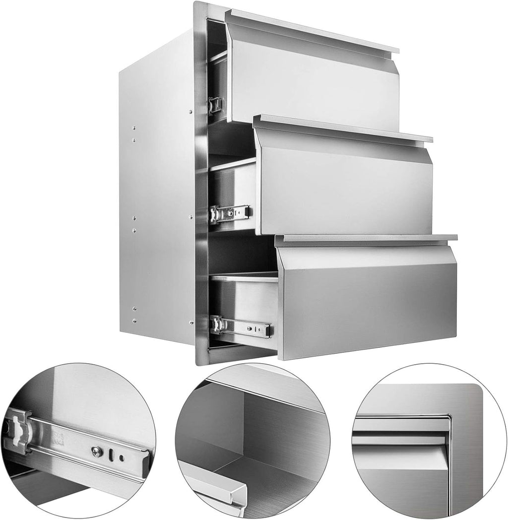 Stainless Steel Triple Access BBQ Drawers Box Frame Style Flush Mount Outdoor Kitchen Drawers B4401