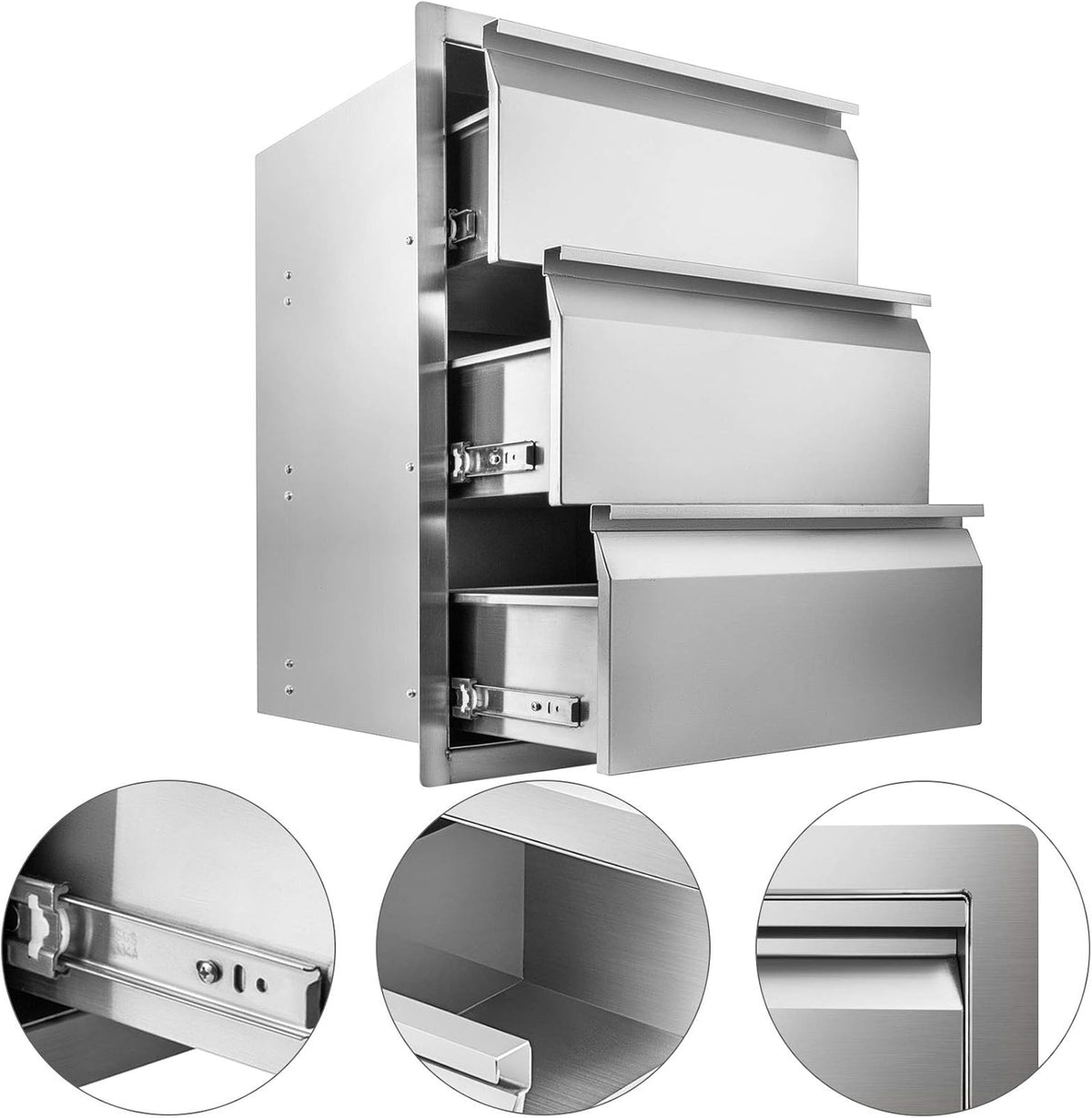 Stainless Steel Triple Access BBQ Drawers Box Frame Style Flush Mount Outdoor Kitchen Drawers B4401