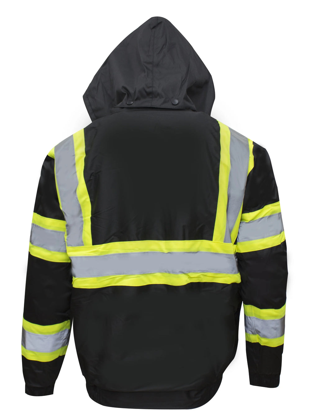 Black Safety Bomber Jacket with Detachable Hood T7423