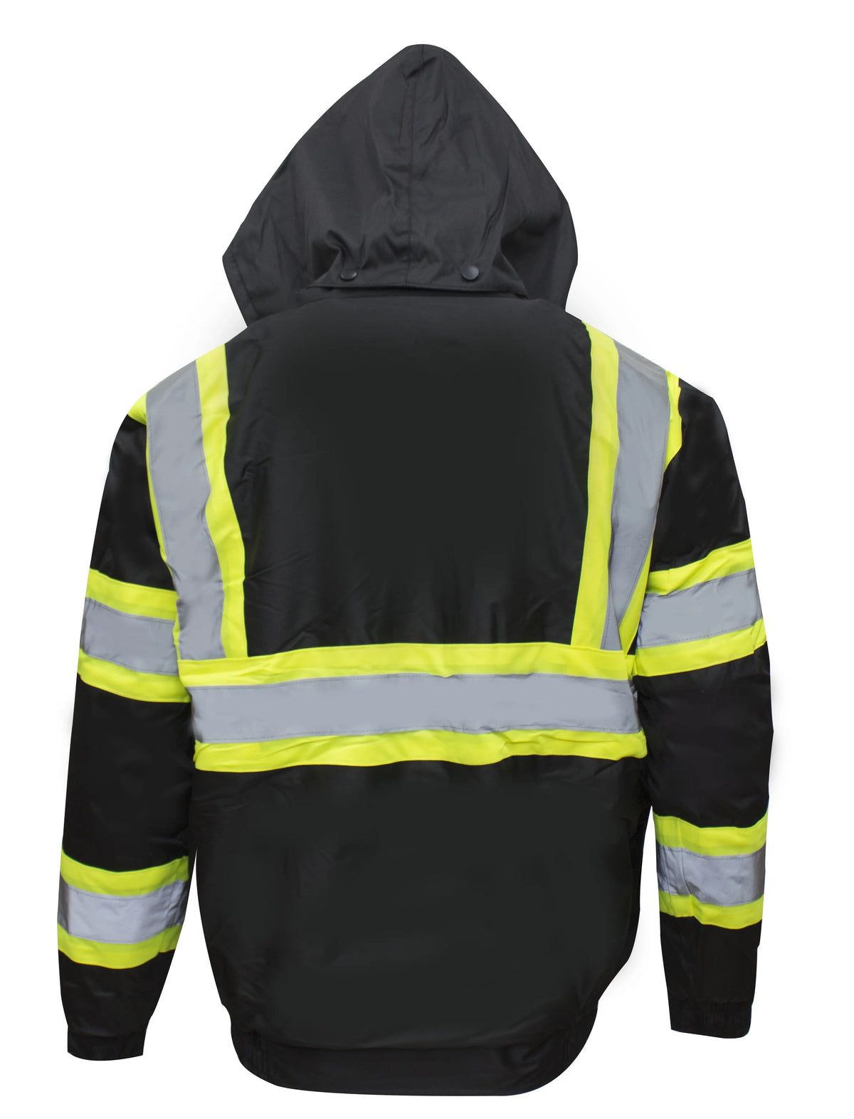 Black Safety Bomber Jacket with Detachable Hood T7423