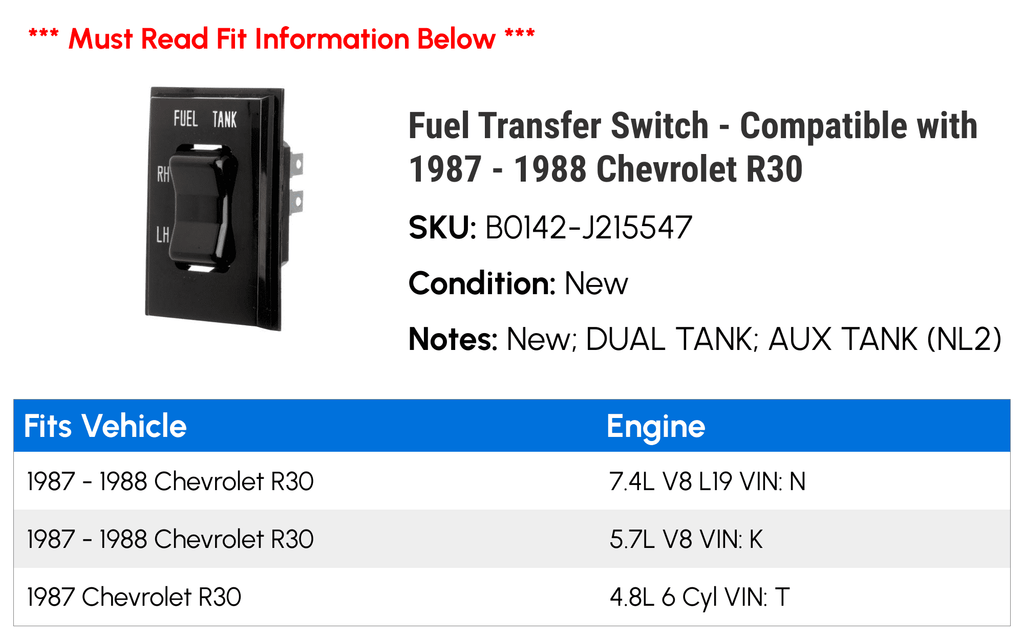 Fuel Transfer Switch Y172072