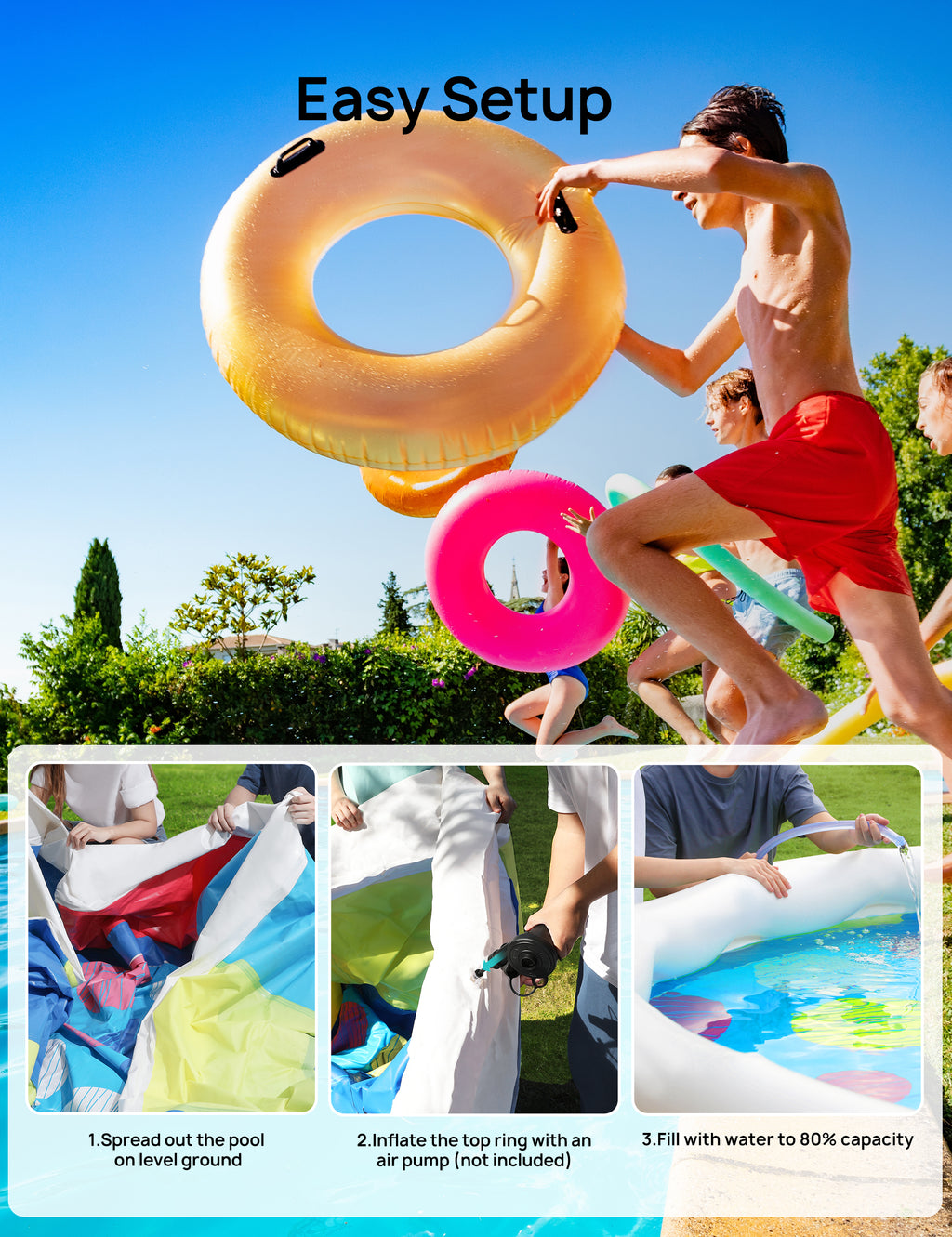18ft *48in Above Ground Swimming Pool with Filter Pump, Ladder, Ground Cloth and Cover V994858