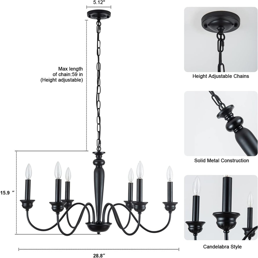 Black 6-Light Candelabra Industrial Chandelier, 28 inches K84945