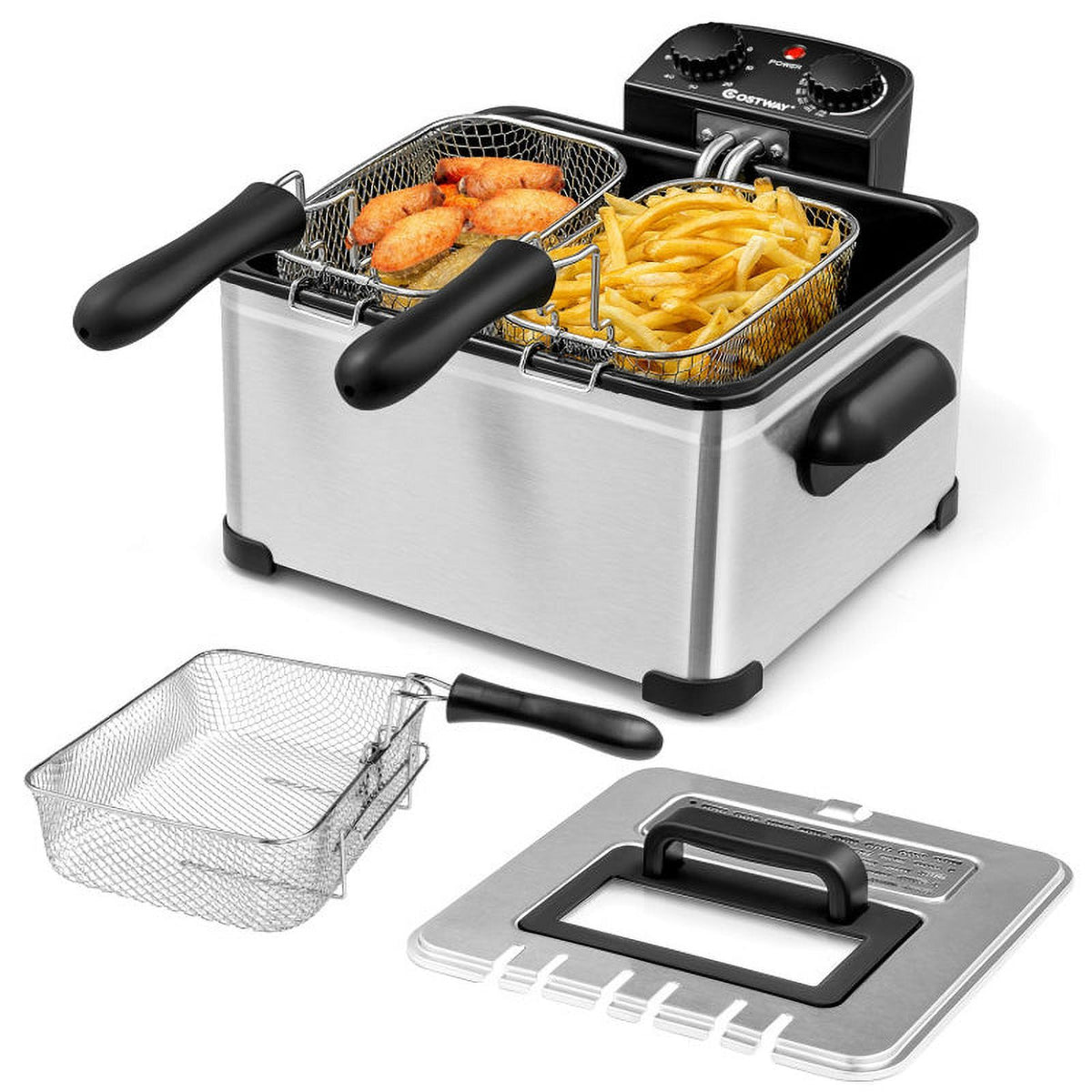 5.3Qt Stainless Steel Electric Deep Fryer with Triple Basket U332