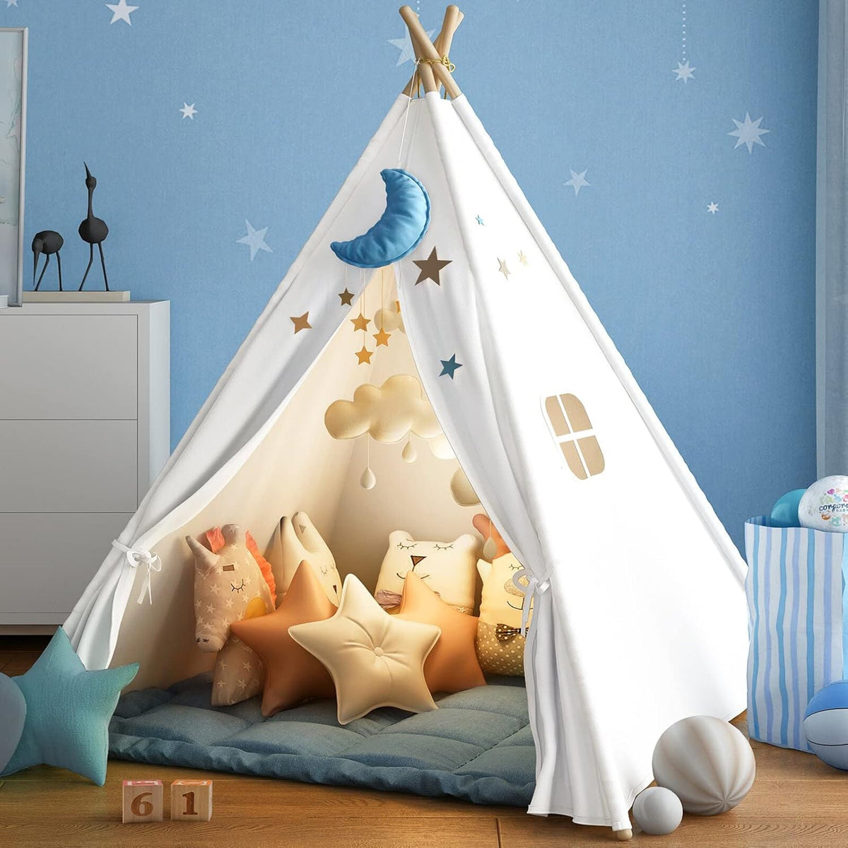 Kids Teepee Tent with Carry Case, Foldable Play Tent B5960