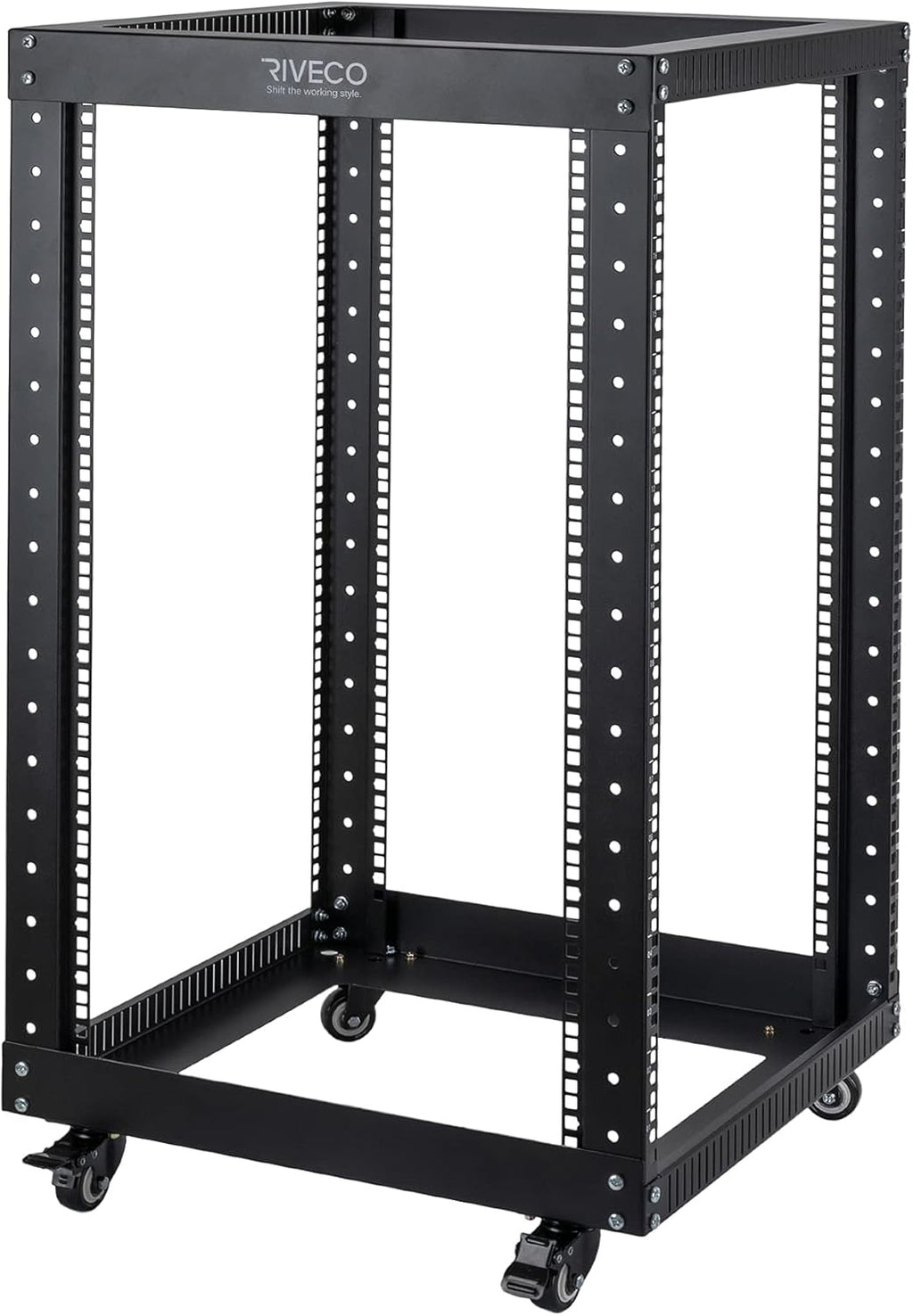 Black 18U Open Frame Server Rack with Brake Casters S903539