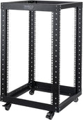 Black 18U Open Frame Server Rack with Brake Casters S903539