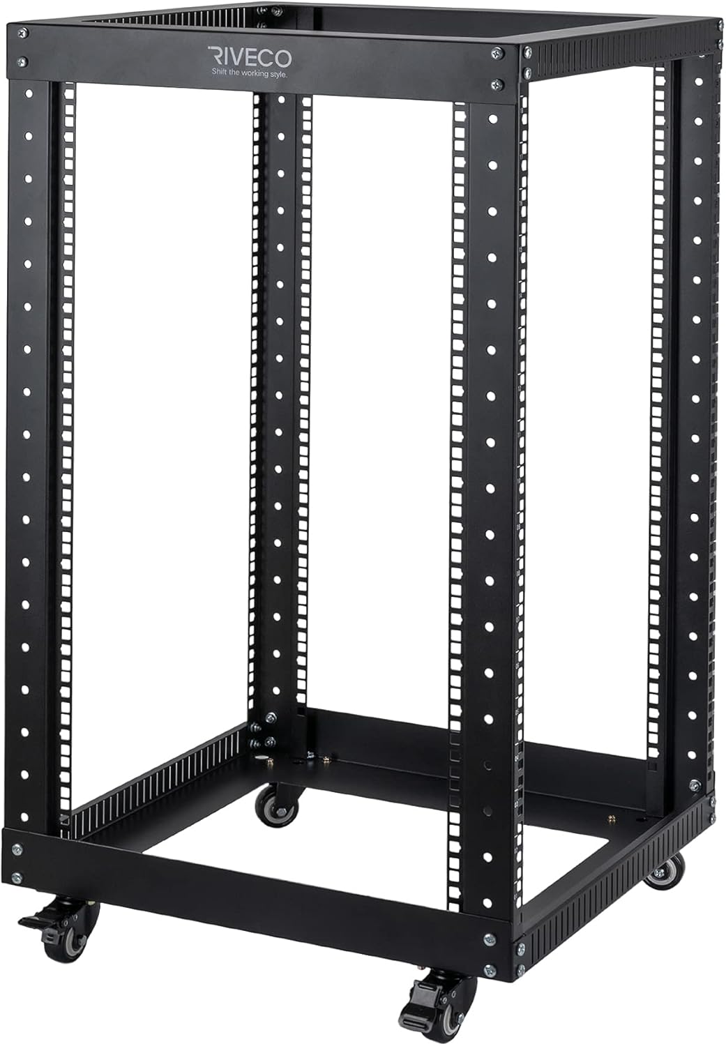 Black 18U Open Frame Server Rack with Brake Casters S903539