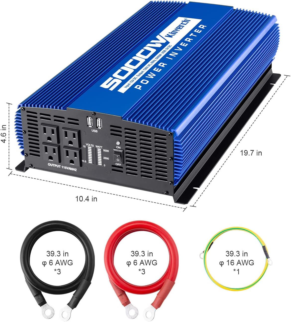 5000W Power Inverter 12V to 110V Car Inverter 4AC Outlets 2USB Ports H744