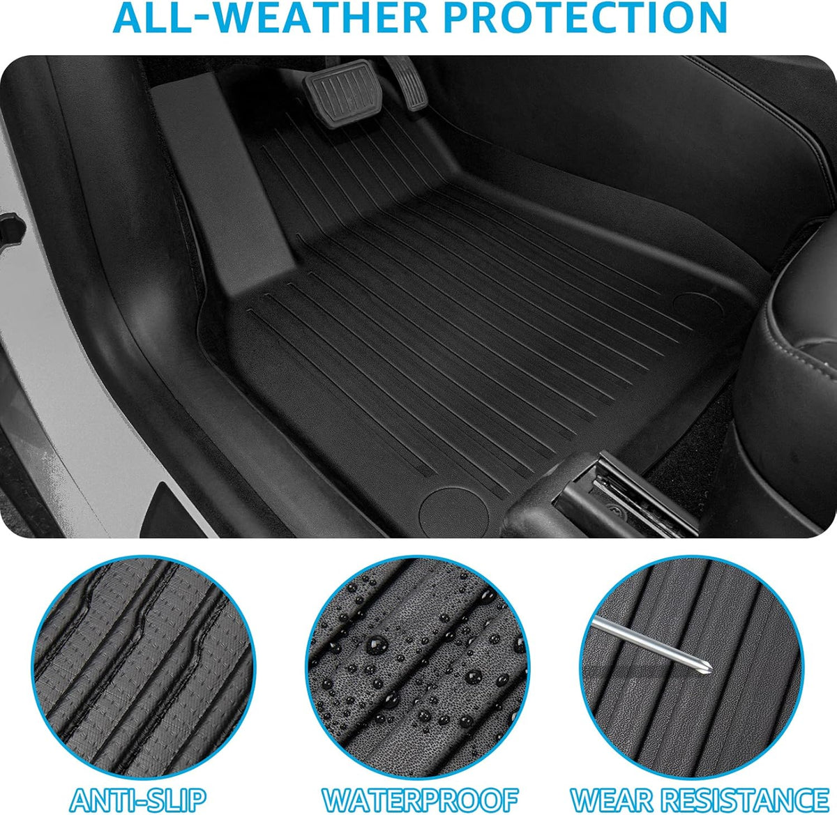 Tesla Model Y Floor Mats 5-Seat TPE Full Set Liners All Weather Front Rear Trunk Cargo Liner Q3798