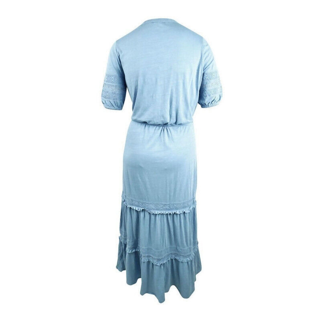 Blue Maxi Lace Trim Dress W2056