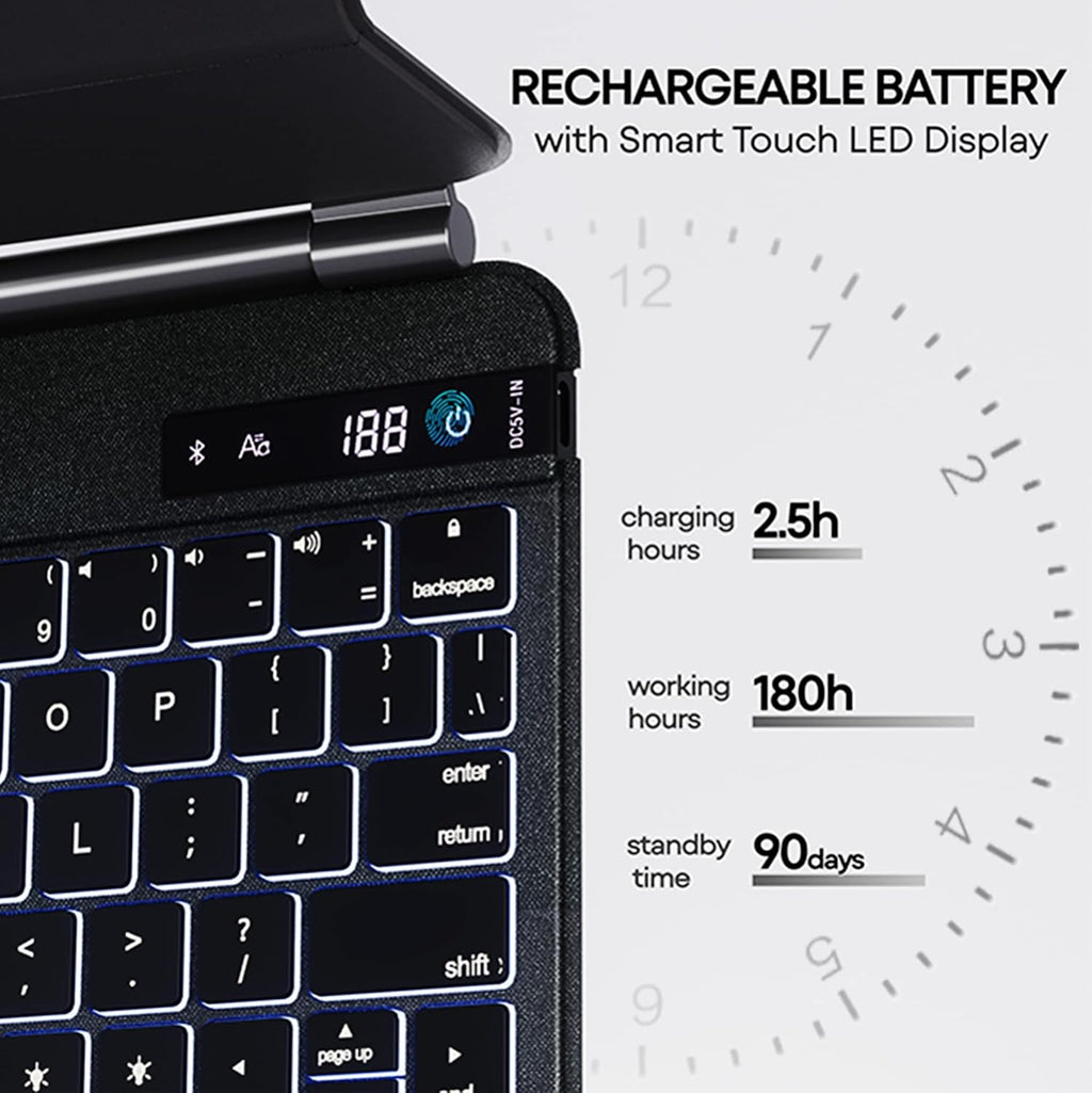 Magic iPad Keyboard Case with Trackpad Bluetooth Backlit Folio Leather H4257