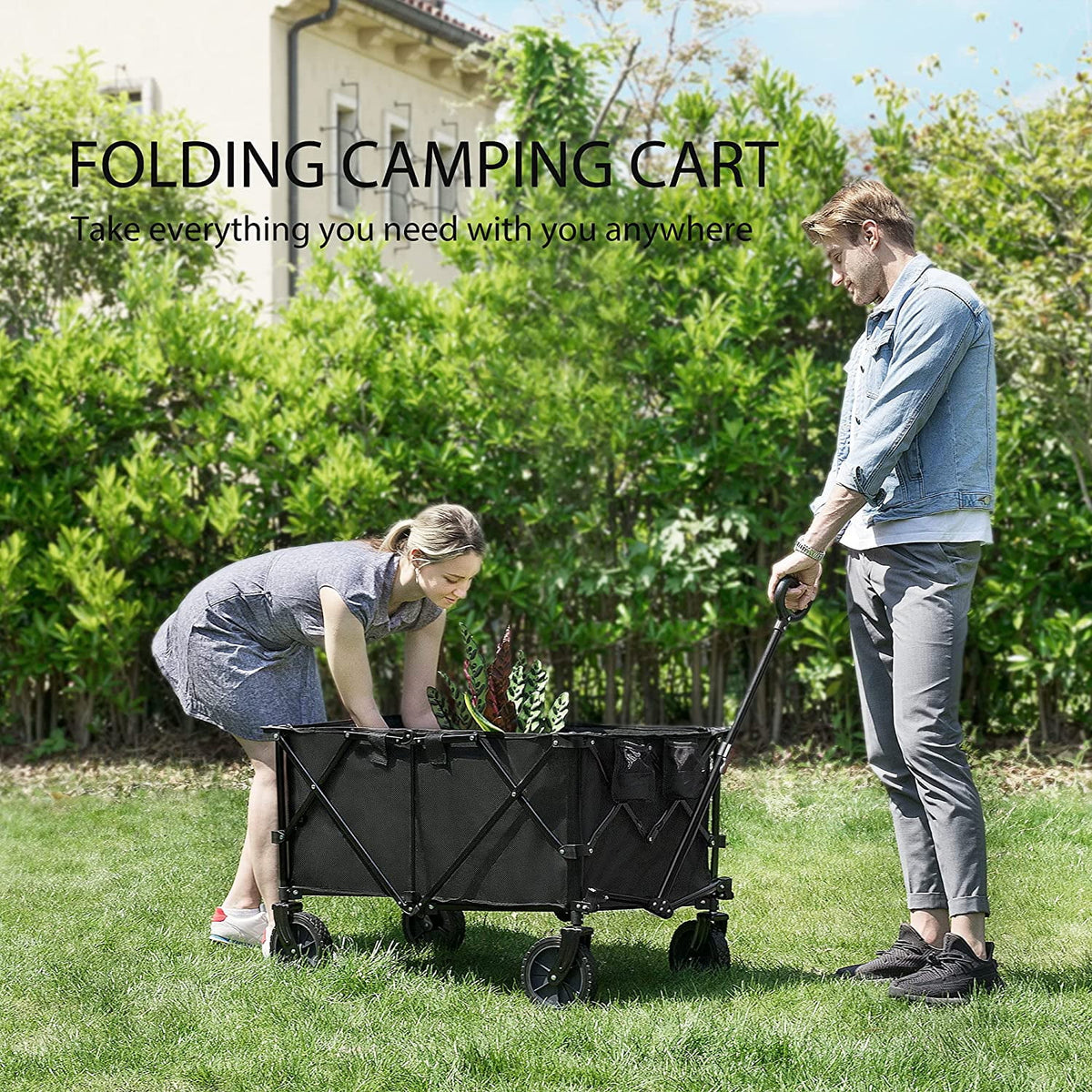 Collapsible Folding Wagon Cart with 2 Drink Holders, 176lbs P43553