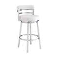 White Faux Leather and Brushed Stainless Steel Bar Stool U8346
