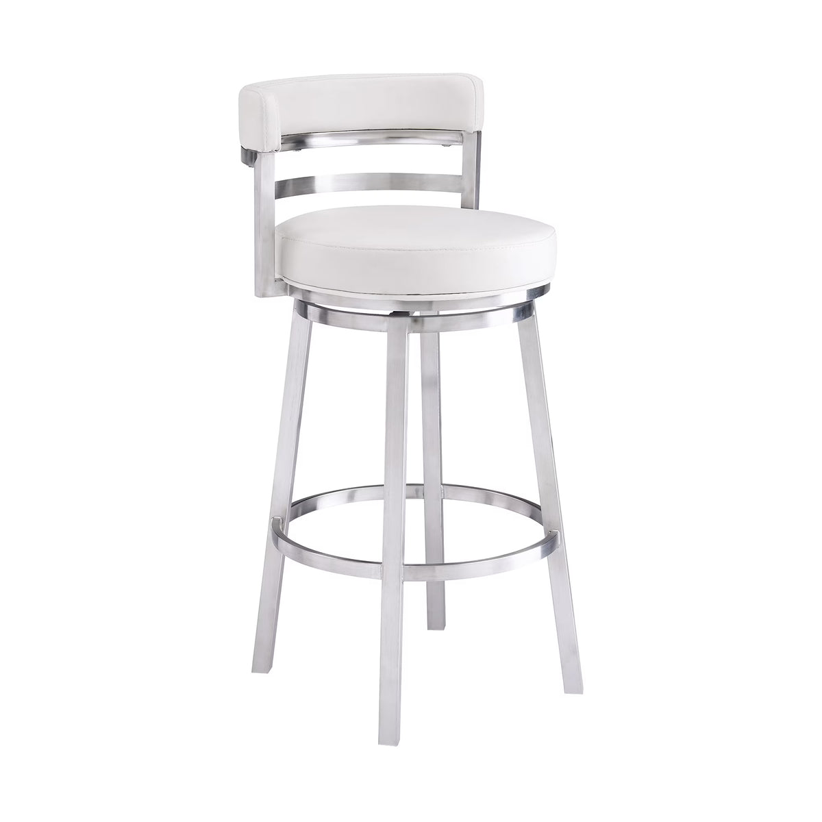 White Faux Leather and Brushed Stainless Steel Bar Stool U8346