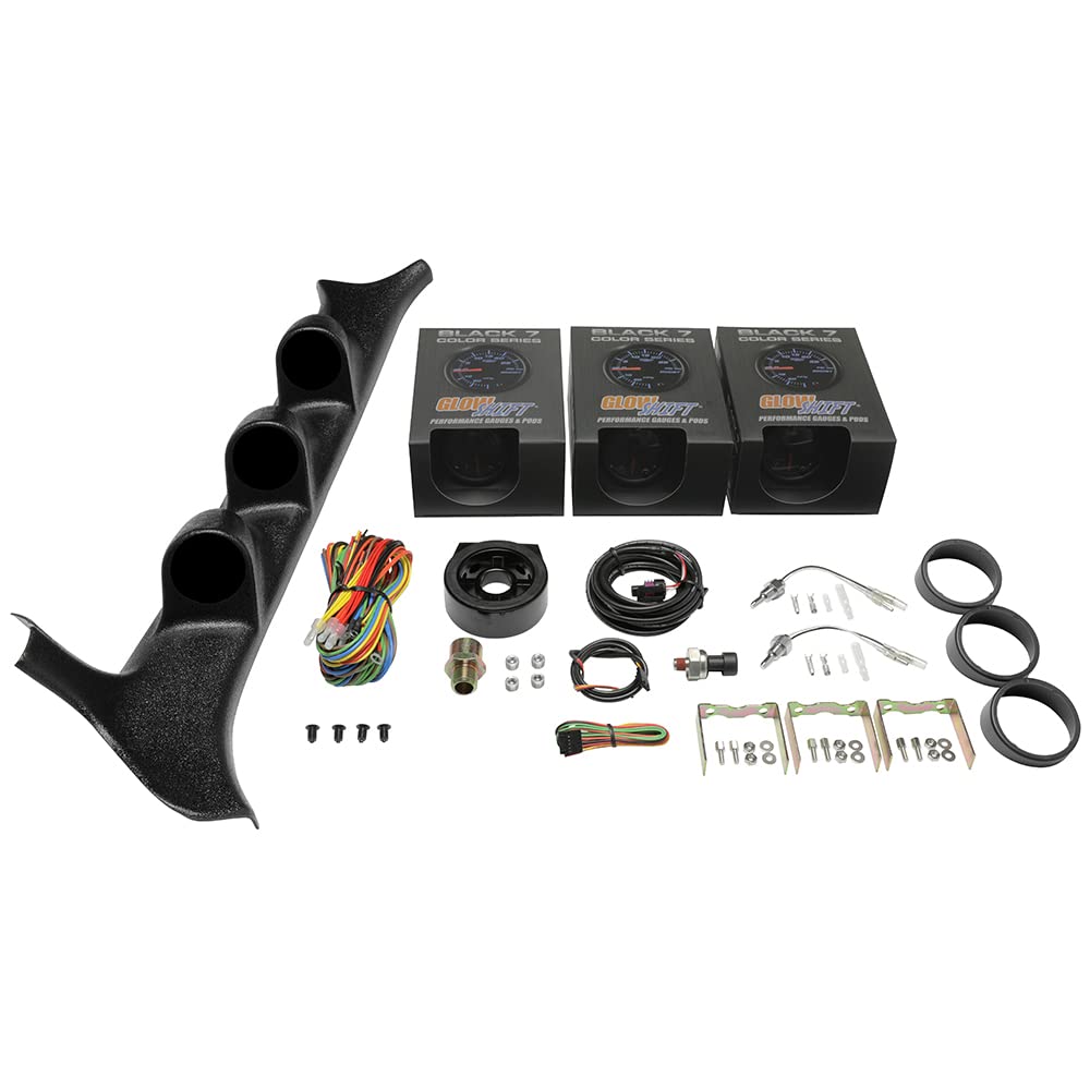 Black 7 Color 100 PSI Oil Pressure, Water Temperature & Transmission Temperature Gauges with Triple Pillar Pod H502024
