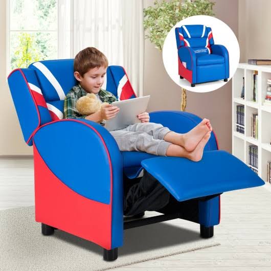 Blue Leather Recliner Chair with Side Pockets F64332