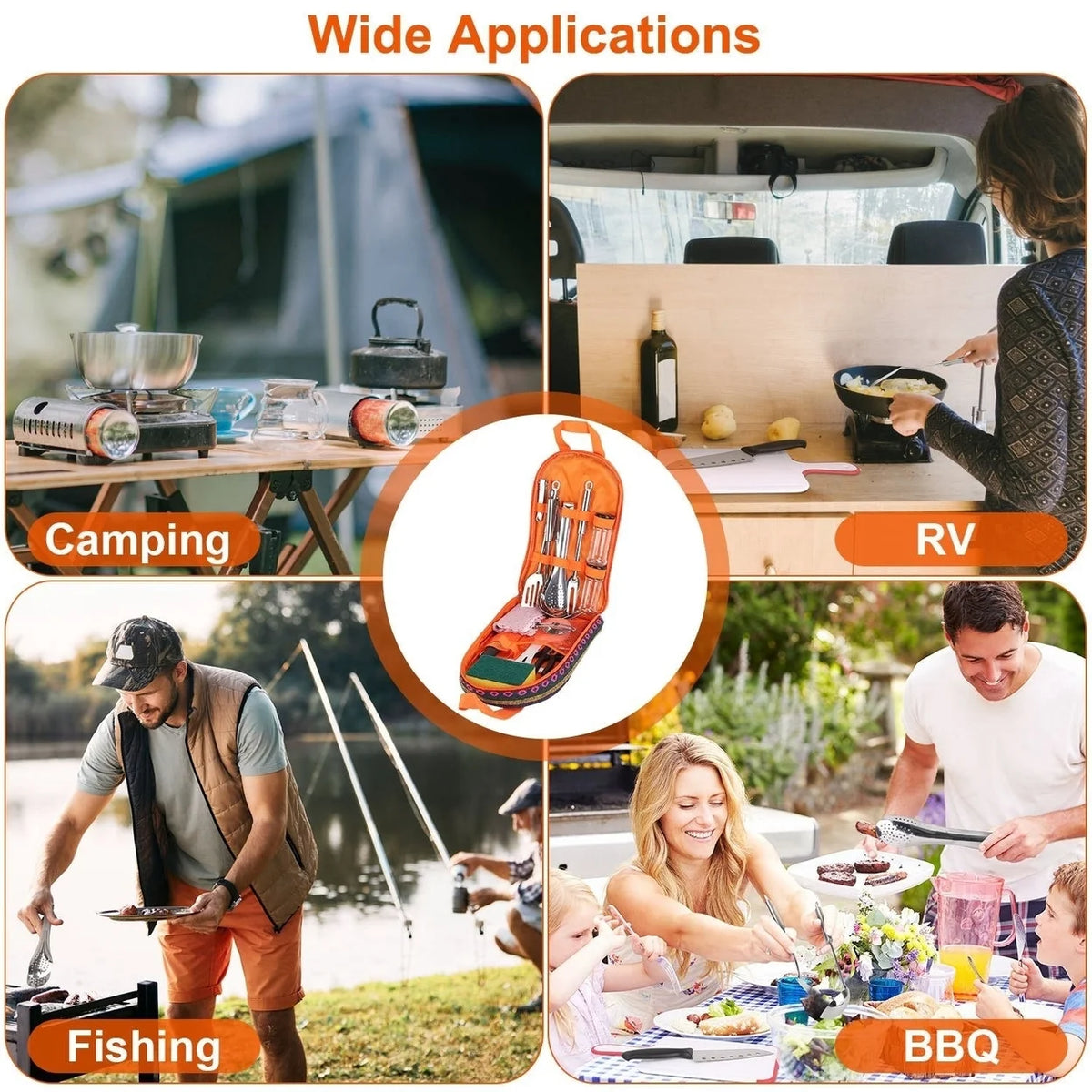 19Pcs Camping Cooking Utensil Kit Portable Picnic Cookware N64249