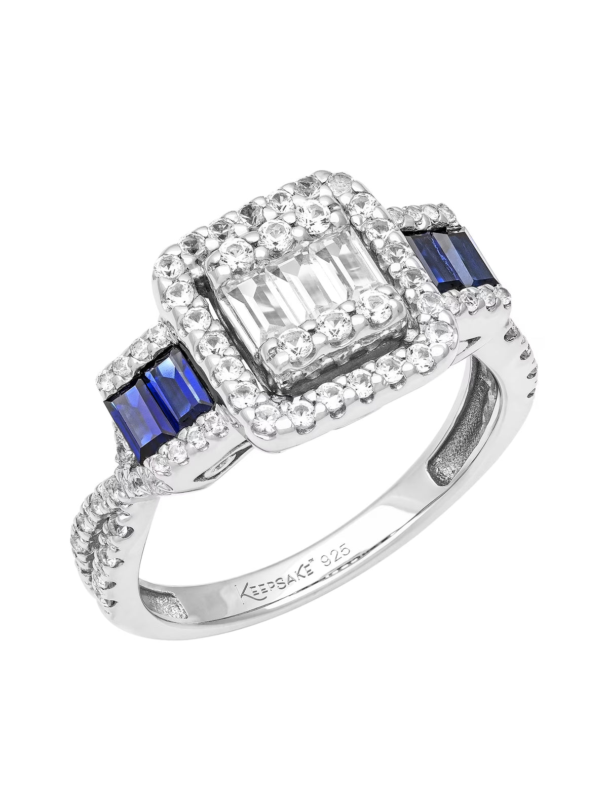 1 1/5 Carat TGW Created Blue and White Sapphire Engagement Ring in Sterling Silver S26272
