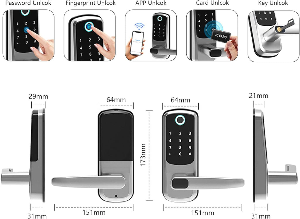 Fingerprint Door Lock with Bluetooth App Code Key and IC Card S26079