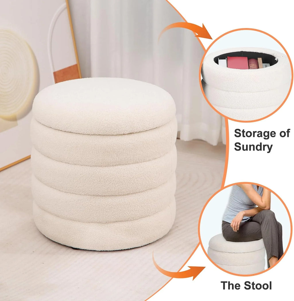 White Velvet Round Ottoman with Storage R557366