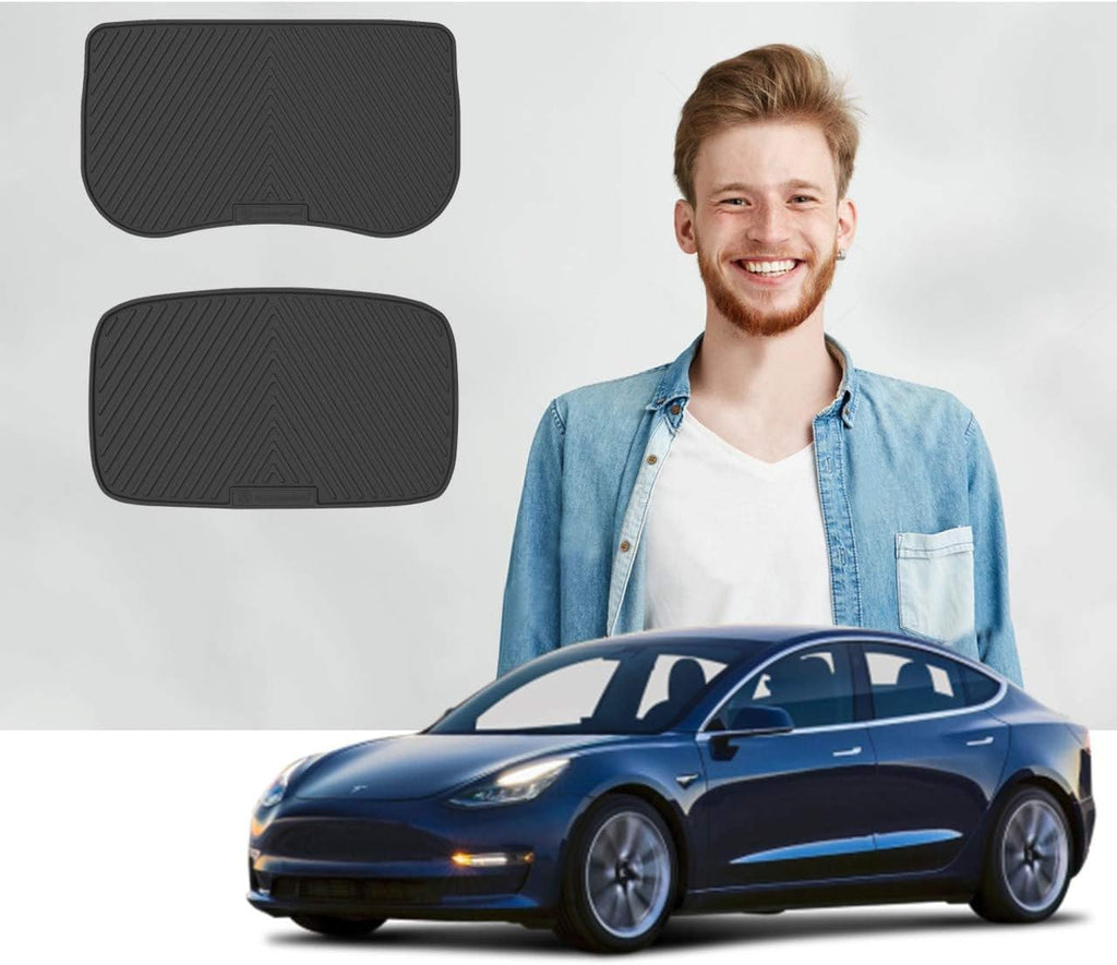 Front Trunk Mat + Storage Mat All Weather Mats (2pcs) (Black) Pack of 2 J393433