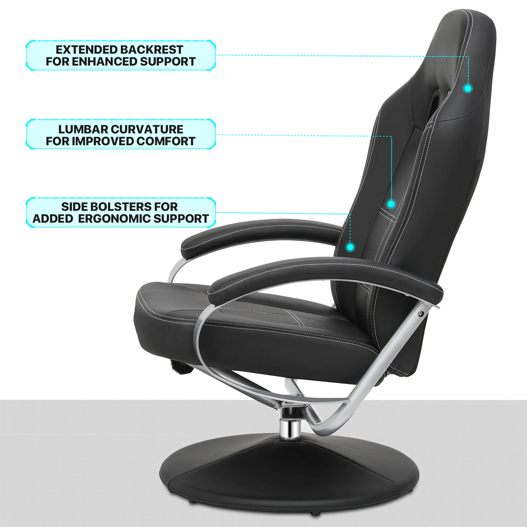 Black PU Leather Swivel Recliner with Ottoman S219