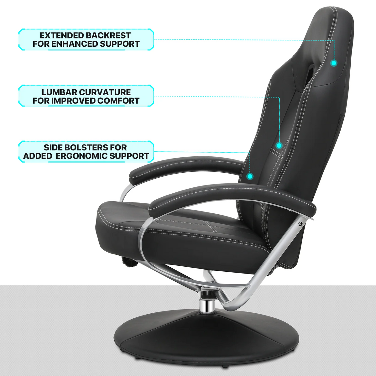 Black PU Leather Swivel Recliner with Ottoman S219