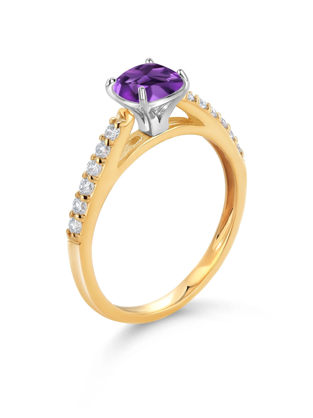 10K White Gold 5MM Cushion Cut Purple Amethyst and White Lab Grown Diamond Engagement Ring (0.72 Cttw) Y8374