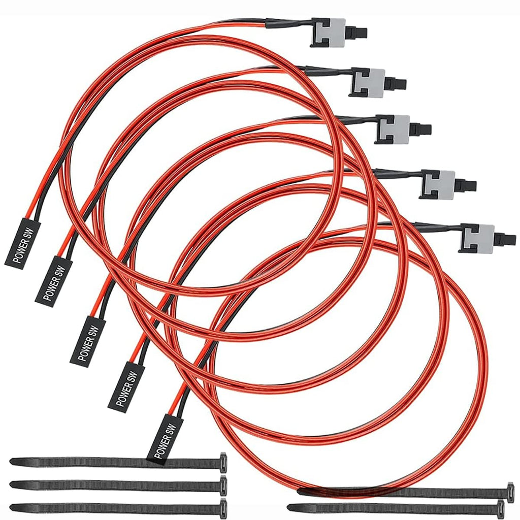 5 Pack 2 Pin PC Power Cable Push Button ATX Computer Switch Wire Restart Switch 50cm L88462