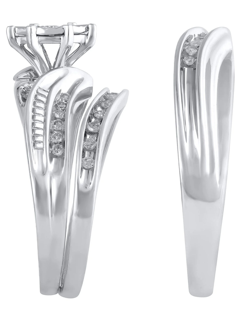 10K White Gold Bridal Ring and Men's Wedding Band Set R795242