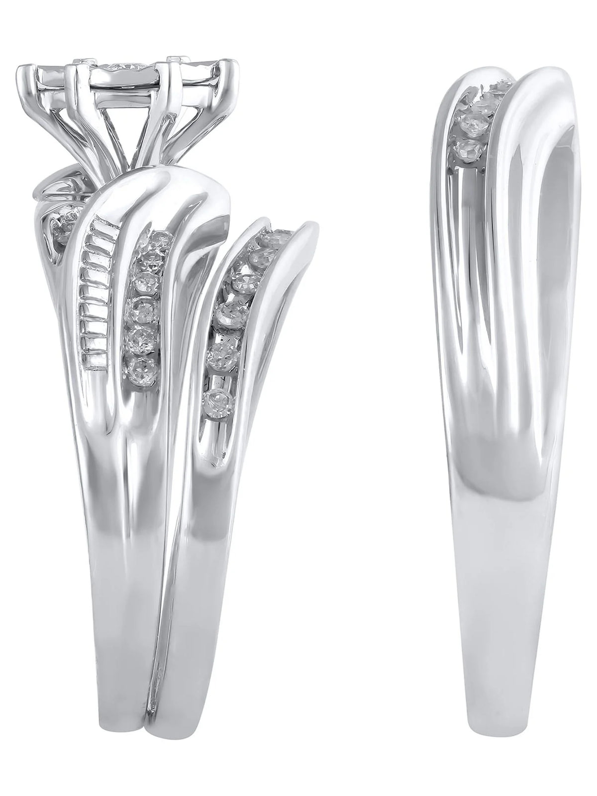10K White Gold Bridal Ring and Men's Wedding Band Set R795242