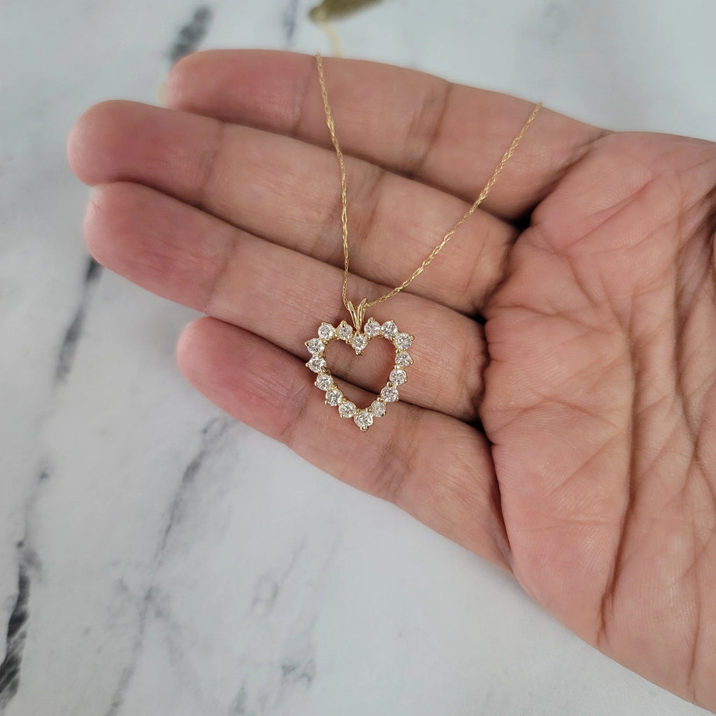 14k Yellow Gold Heart Shaped Diamond Necklace C144