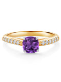 10K White Gold 5MM Cushion Cut Purple Amethyst and White Lab Grown Diamond Engagement Ring (0.72 Cttw) Y8374