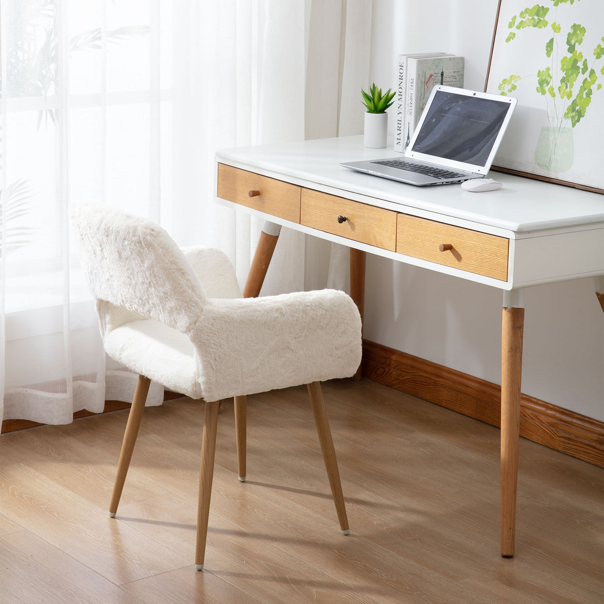 White Side Chair with Steel Legs T354824