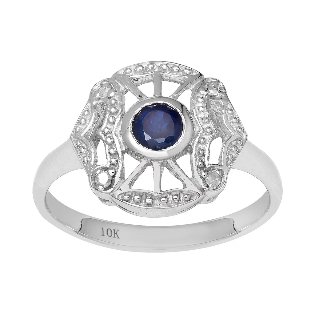 Vintage Style Genuine Round Sapphire and Diamond Accent Ring X36039