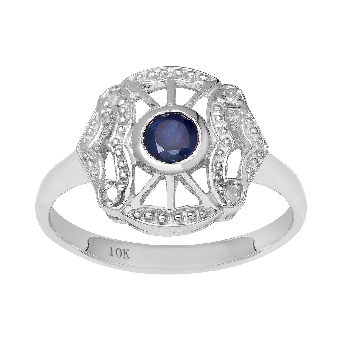 Vintage Style Genuine Round Sapphire and Diamond Accent Ring X36039