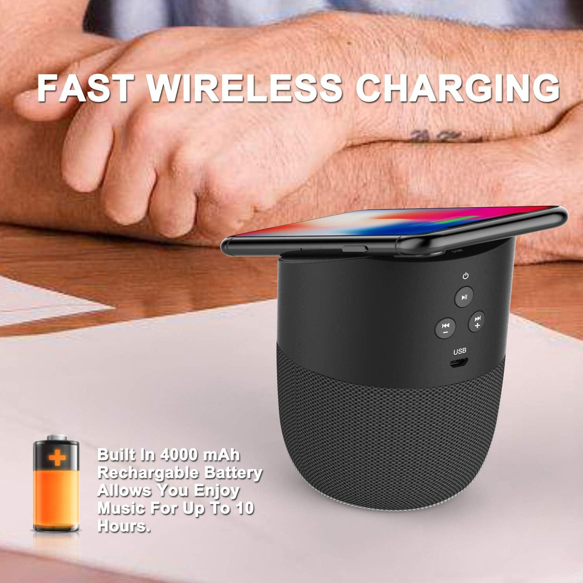 Bluetooth Speaker with Wireless Charging Station, Portable Stereo Speaker, Pack of 2 E2107