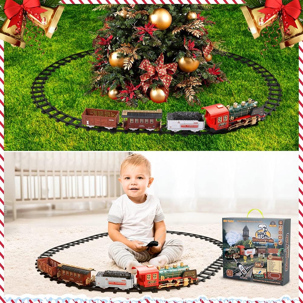 Electric R/C Train Toy with Steam Locomotive Engine, Cargo Cars & Tracks, Pack of 2 R125165